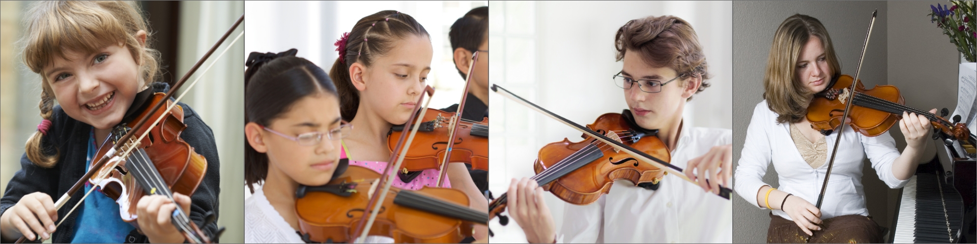 Music students of various ages learning to play violin in personalized 1-on-1 violin lessons at The Lesson Studio